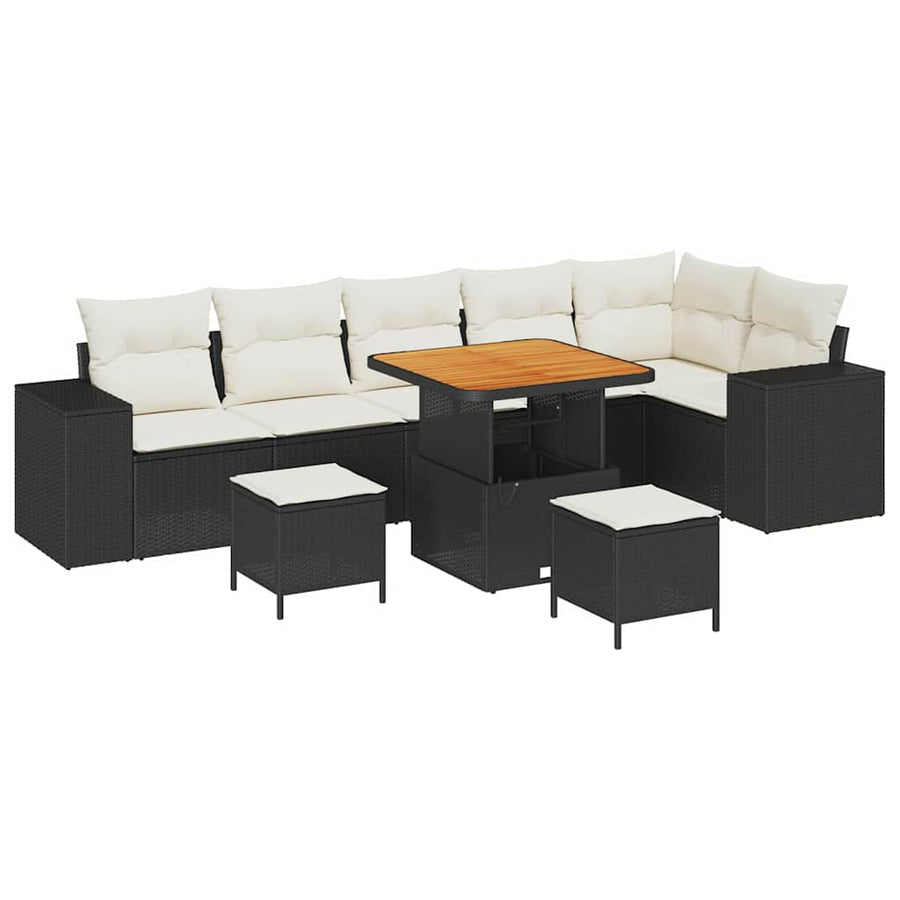 Tuin Sofa Set met kussen 9 pcs Zwart poly rattan
