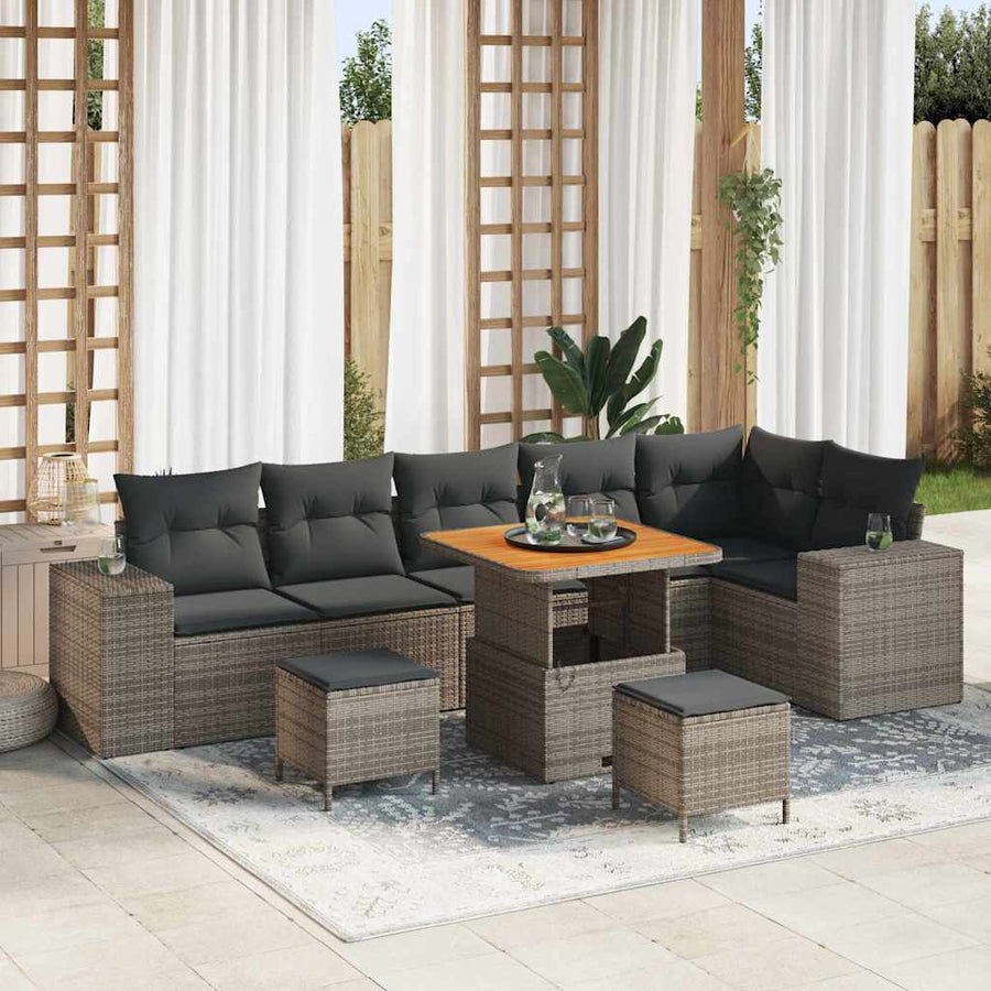 Tuin Sofa Set met kussen 9 pcs Grijs poly rattan