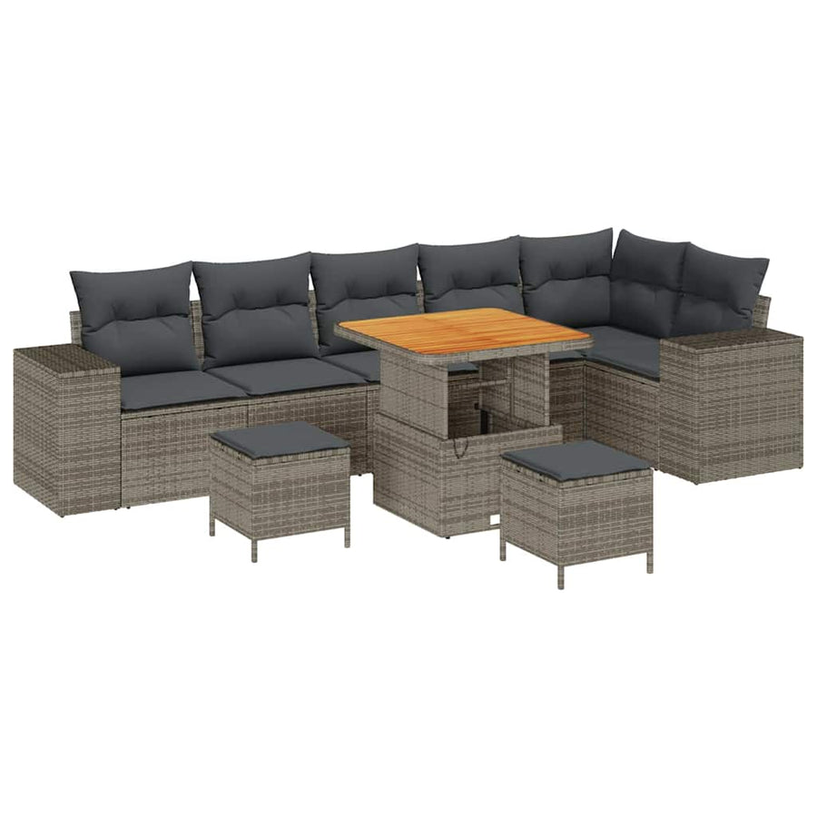 Tuin Sofa Set met kussen 9 pcs Grijs poly rattan