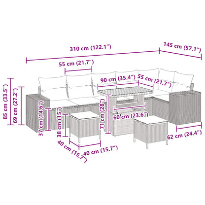 Tuin Sofa Set met kussen 9 pcs Zwart poly rattan