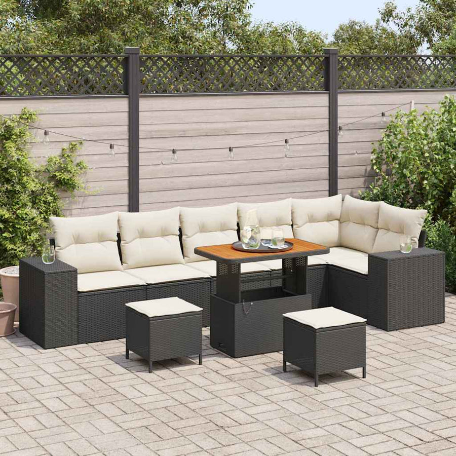 Tuin Sofa Set met kussen 9 pcs Zwart poly rattan