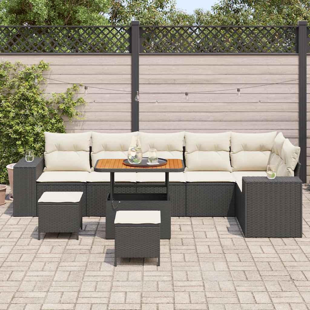 Tuin Sofa Set met kussen 9 pcs Zwart poly rattan