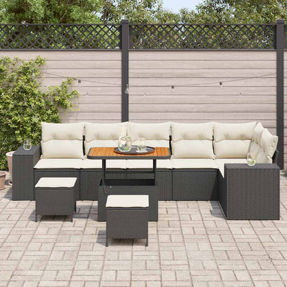 Tuin Sofa Set met kussen 9 pcs Zwart poly rattan