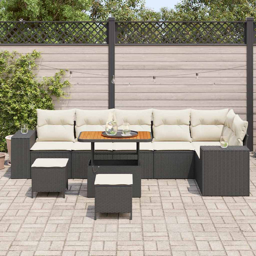 Tuin Sofa Set met kussen 9 pcs Zwart poly rattan