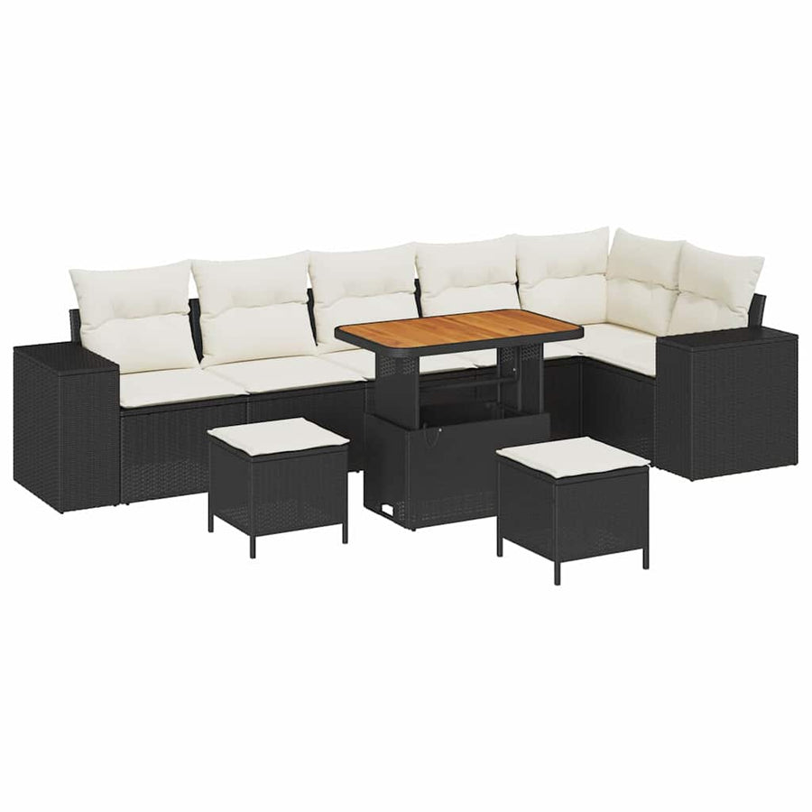 Tuin Sofa Set met kussen 9 pcs Zwart poly rattan