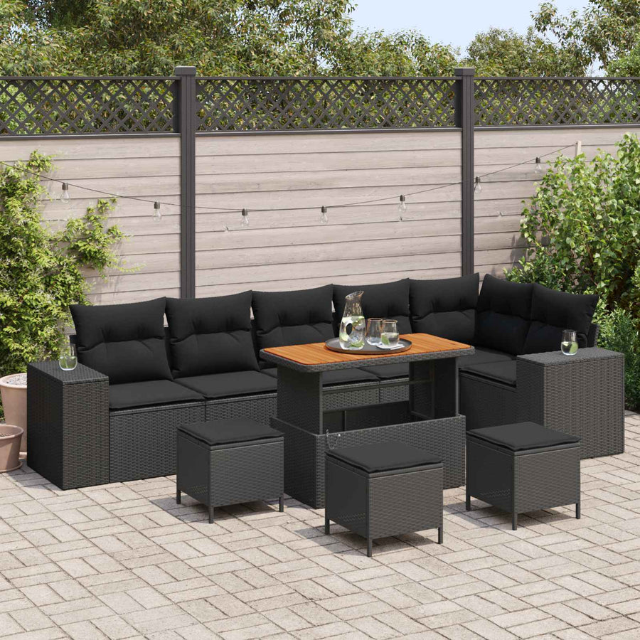 Tuin Sofa Set met kussen 10 pcs Zwart poly rattan
