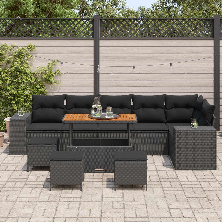 Tuin Sofa Set met kussen 10 pcs Zwart poly rattan