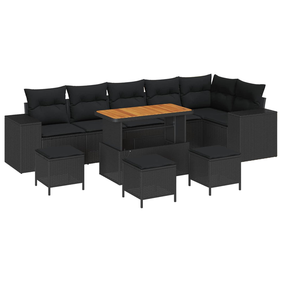 Tuin Sofa Set met kussen 10 pcs Zwart poly rattan