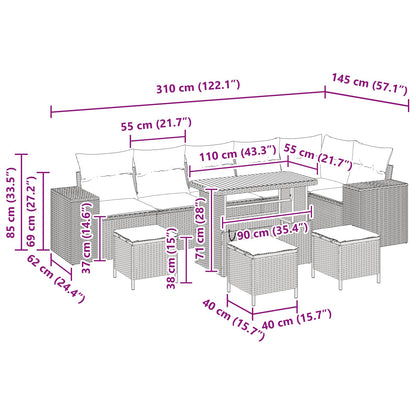 Tuin Sofa Set met kussen 10 pcs Zwart poly rattan