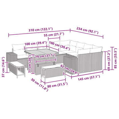 Tuin Sofa Set met kussen 12 pcs Zwart poly rattan