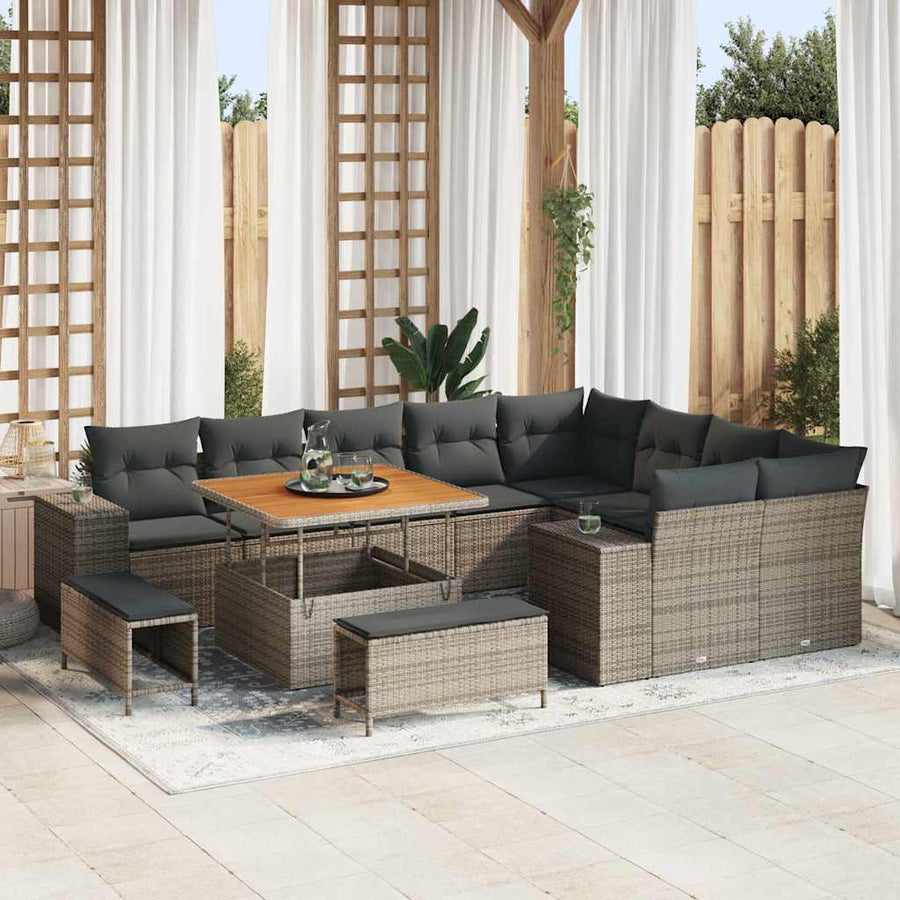 Tuin Sofa Set met kussen 12 pcs Grijs poly rattan