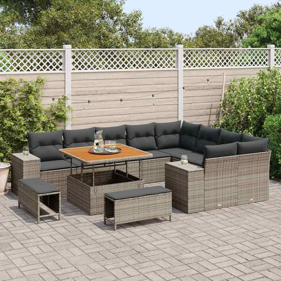 Tuin Sofa Set met kussen 12 pcs Grijs poly rattan
