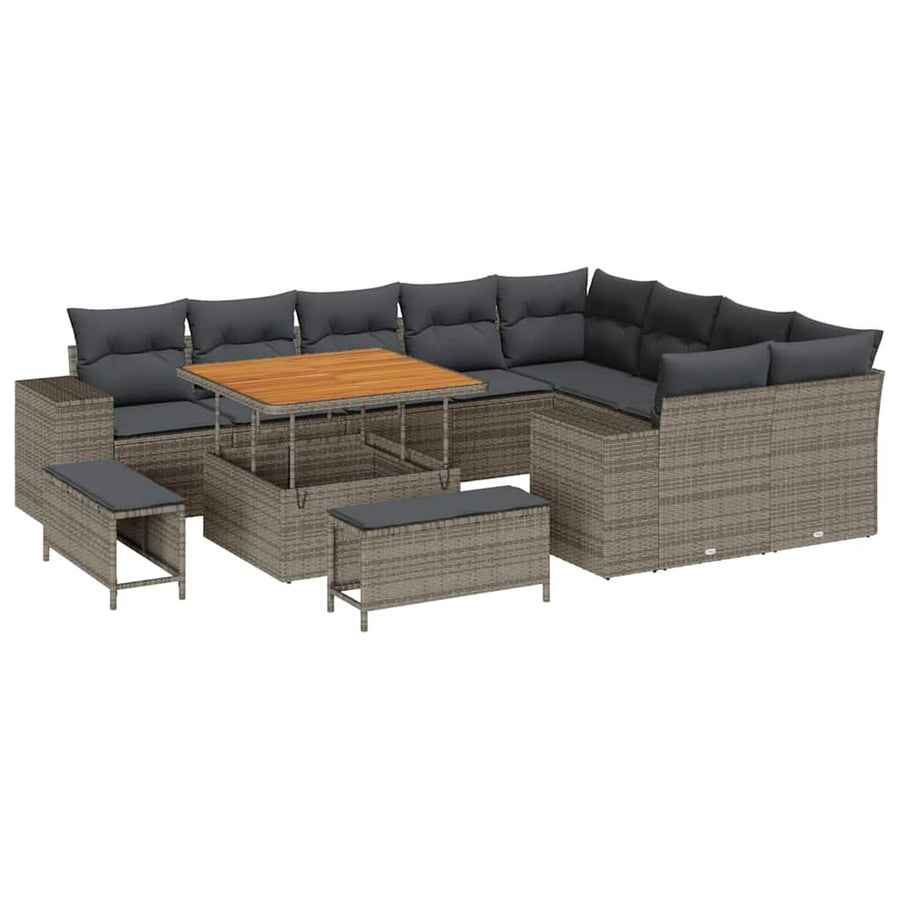 Tuin Sofa Set met kussen 12 pcs Grijs poly rattan
