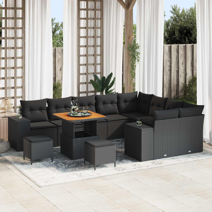Tuin Sofa Set met kussen 12 pcs Zwart poly rattan