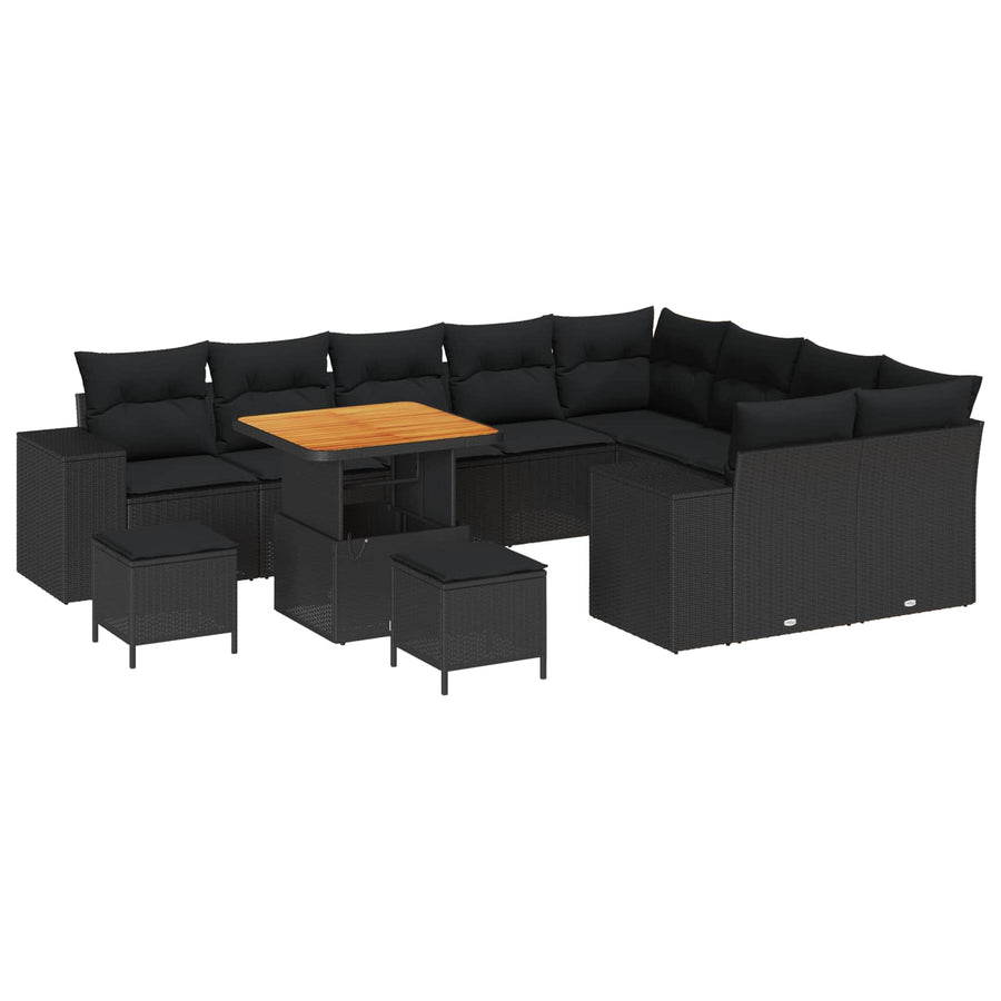 Tuin Sofa Set met kussen 12 pcs Zwart poly rattan