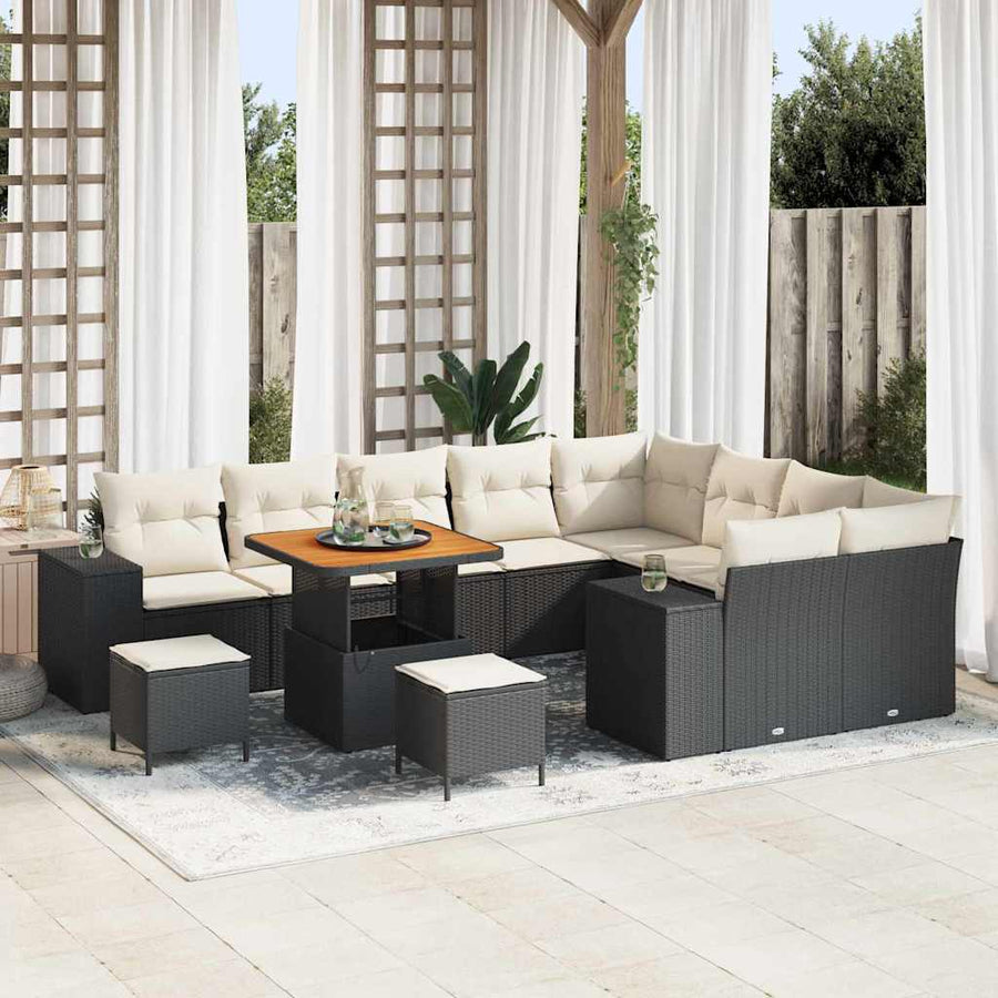 Tuin Sofa Set met kussen 12 pcs Zwart poly rattan
