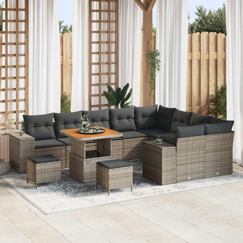 Tuin Sofa Set met kussen 12 pcs Grijs poly rattan