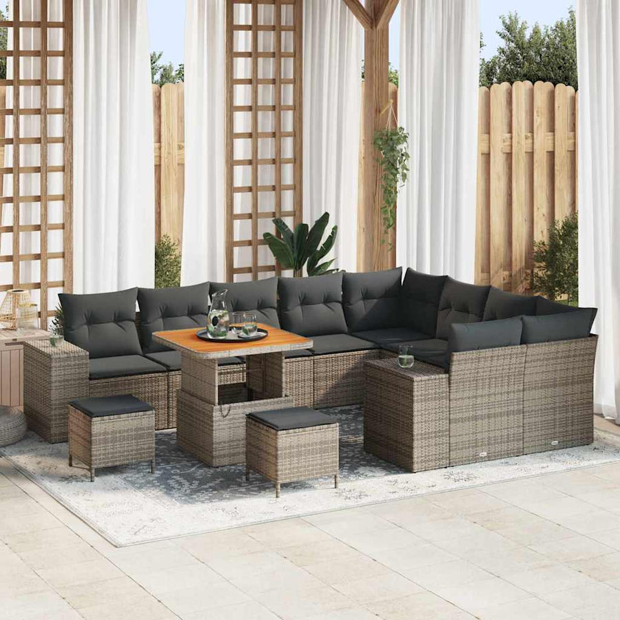 Tuin Sofa Set met kussen 12 pcs Grijs poly rattan