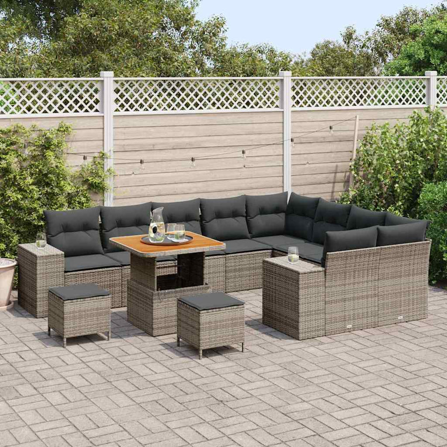 Tuin Sofa Set met kussen 12 pcs Grijs poly rattan