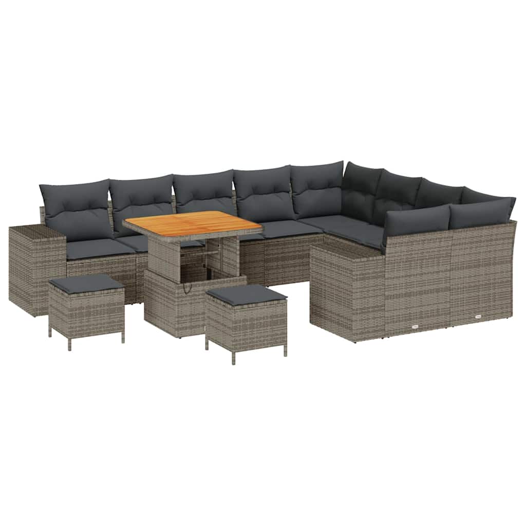 Tuin Sofa Set met kussen 12 pcs Grijs poly rattan
