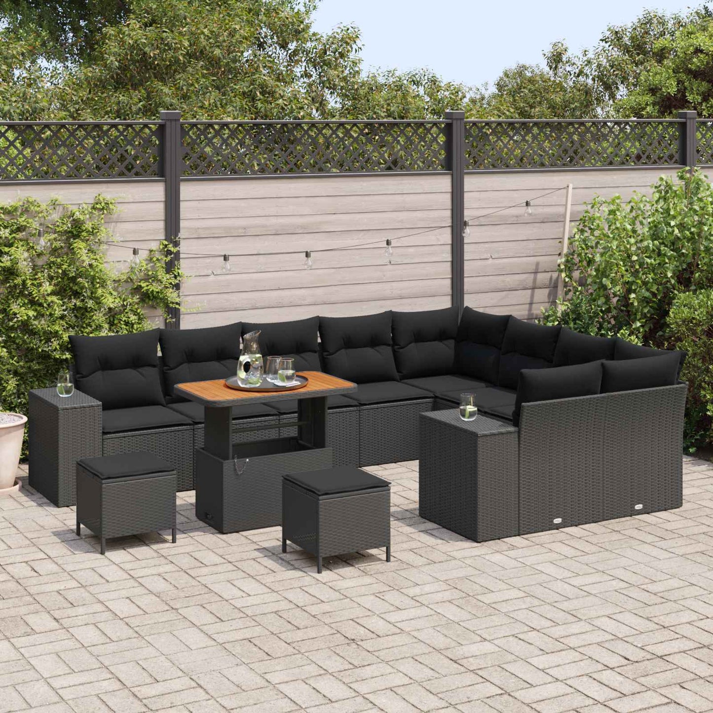 Tuin Sofa Set met kussen 12 pcs Zwart poly rattan