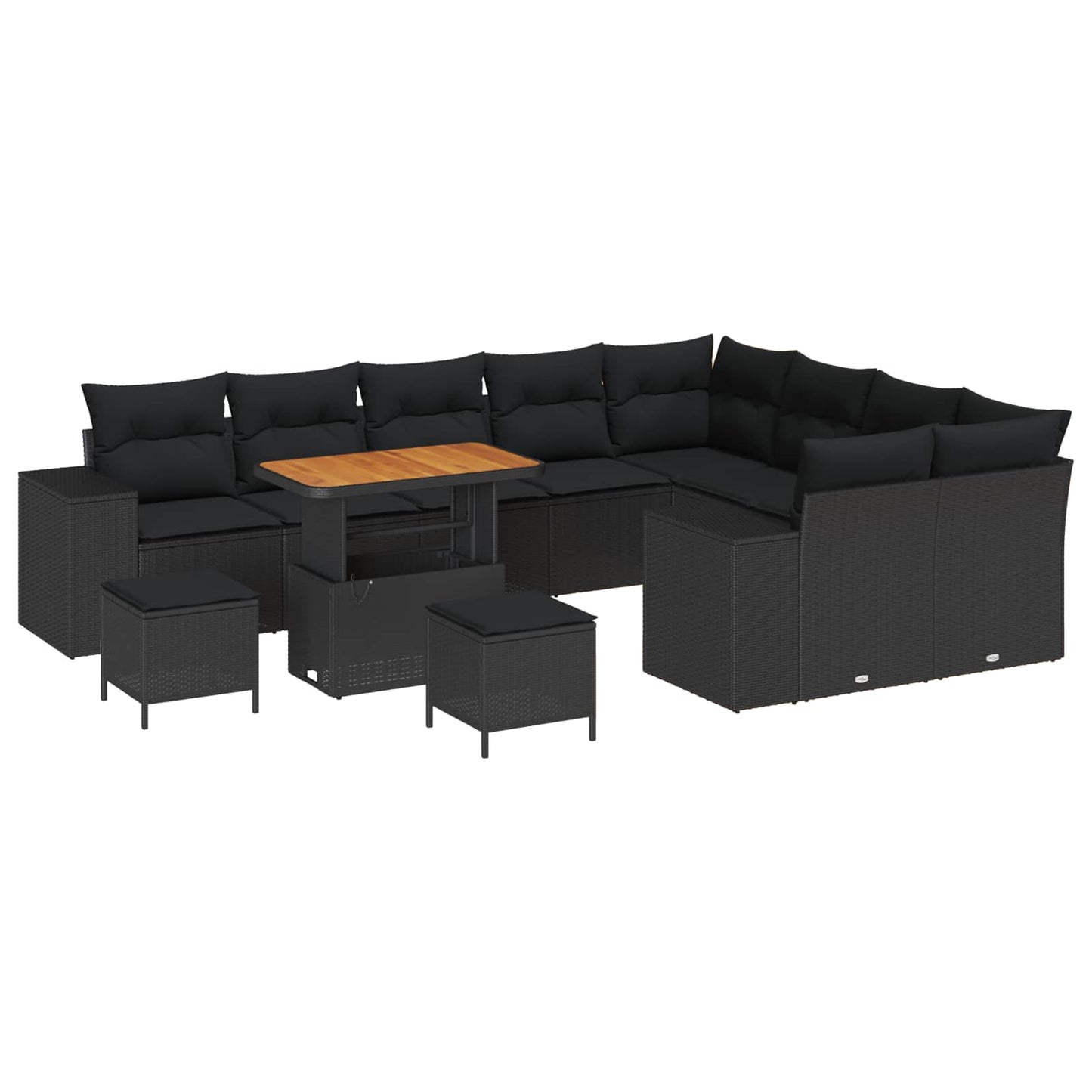 Tuin Sofa Set met kussen 12 pcs Zwart poly rattan