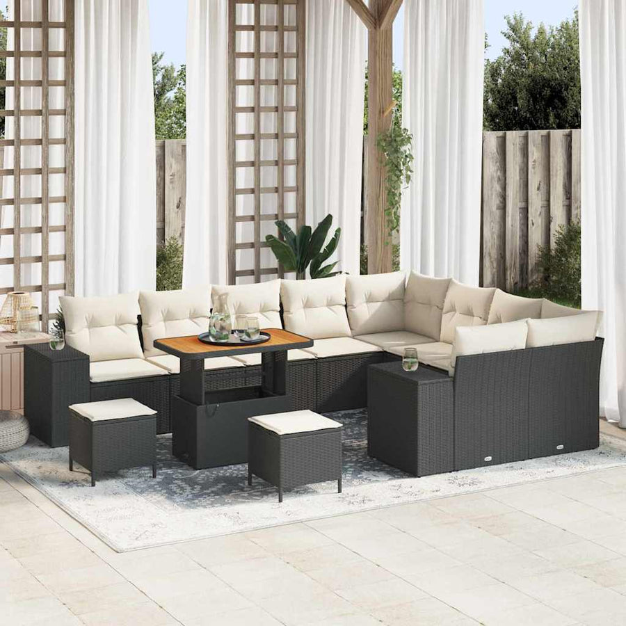 Tuin Sofa Set met kussen 12 pcs Zwart poly rattan