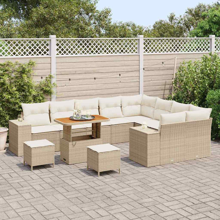 Tuin Sofa Set met kussen 12 pcs Beige poly rattan