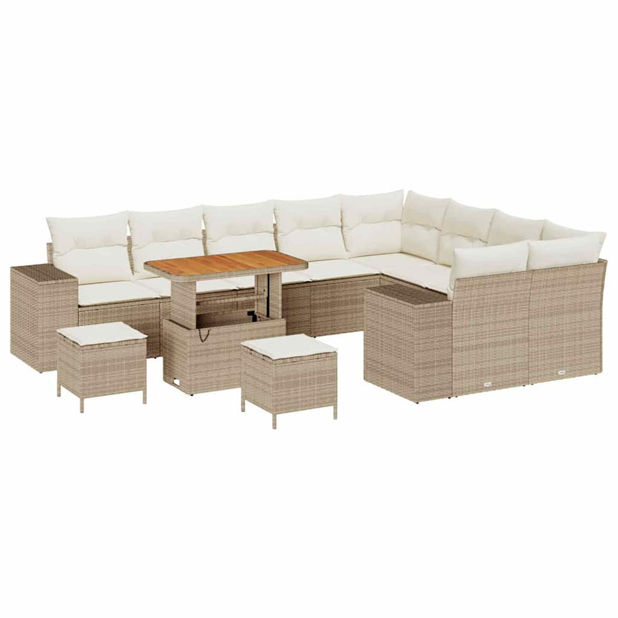 Tuin Sofa Set met kussen 12 pcs Beige poly rattan