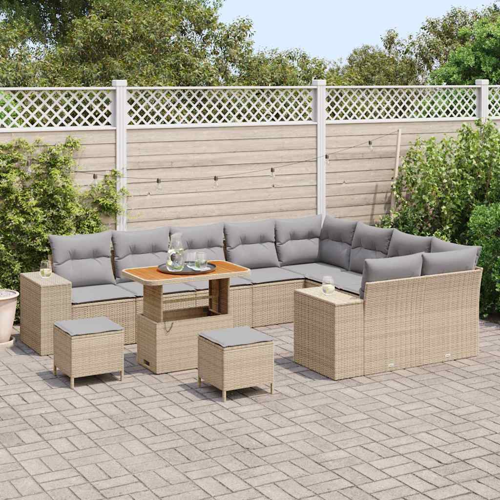 Tuin Sofa Set met kussen 12 pcs Beige poly rattan