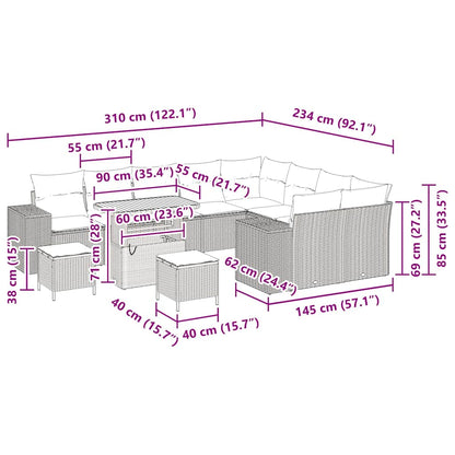 Tuin Sofa Set met kussen 12 pcs Grijs poly rattan
