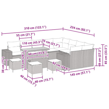 Tuin Sofa Set met kussen 13 pcs Zwart poly rattan