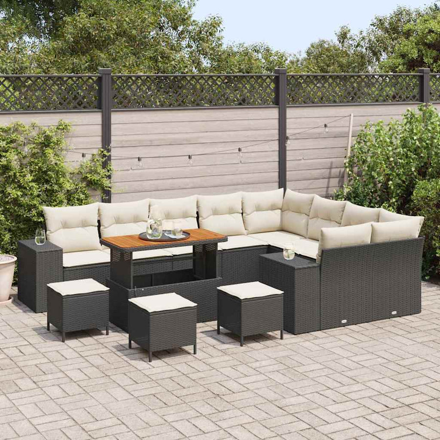 Tuin Sofa Set met kussen 13 pcs Zwart poly rattan