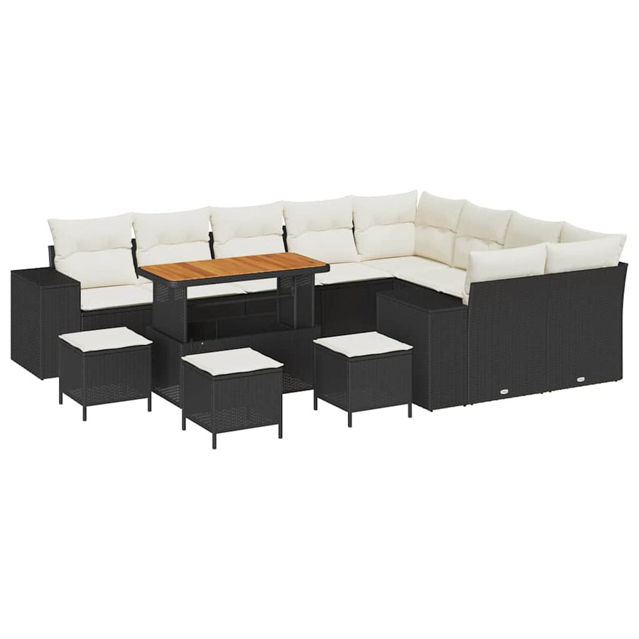 Tuin Sofa Set met kussen 13 pcs Zwart poly rattan