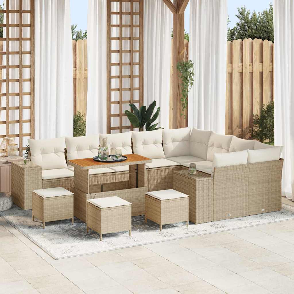 Tuin Sofa Set met kussen 13 pcs Beige poly rattan