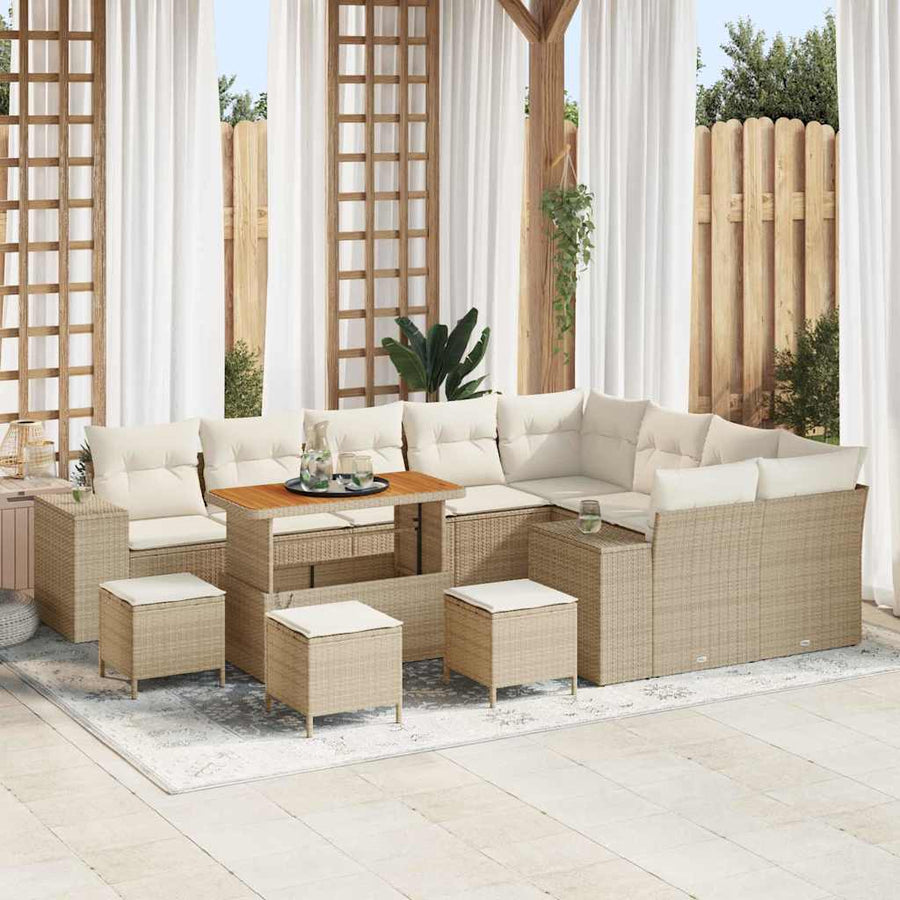 Tuin Sofa Set met kussen 13 pcs Beige poly rattan