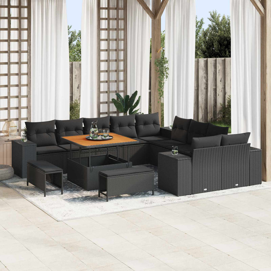 Tuin Sofa Set met kussen 13 pcs Zwart poly rattan
