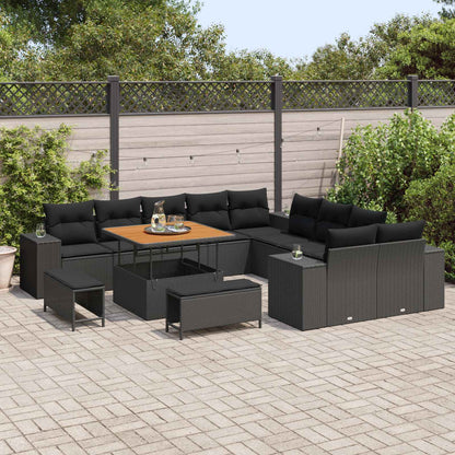 Tuin Sofa Set met kussen 13 pcs Zwart poly rattan