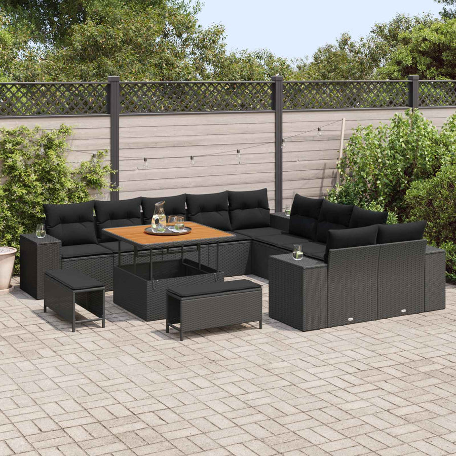 Tuin Sofa Set met kussen 13 pcs Zwart poly rattan