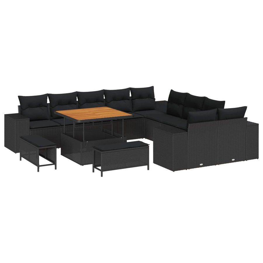 Tuin Sofa Set met kussen 13 pcs Zwart poly rattan
