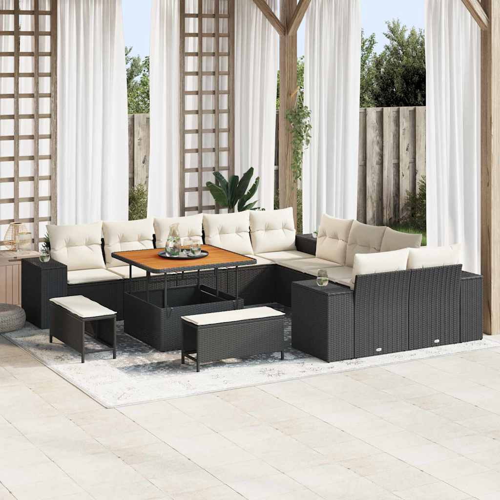 Tuin Sofa Set met kussen 13 pcs Zwart poly rattan