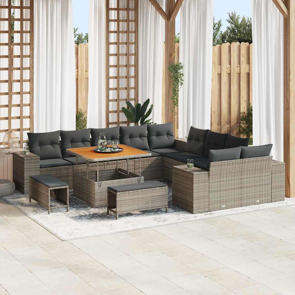 Tuin Sofa Set met kussen 13 pcs Grijs poly rattan