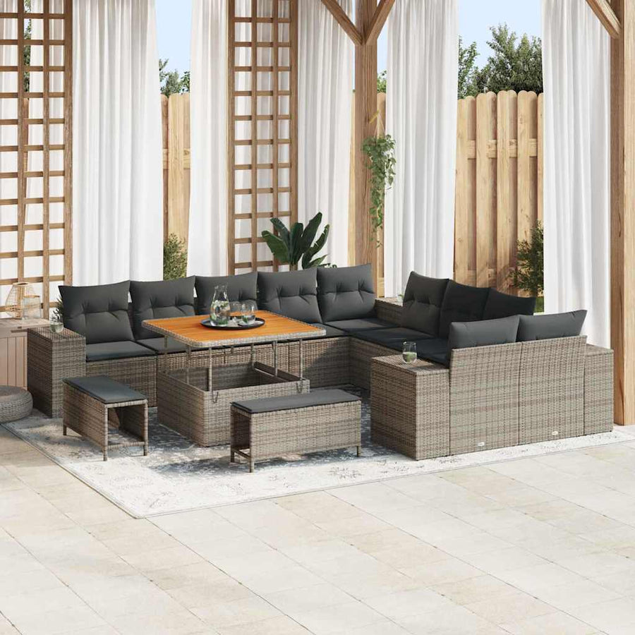 Tuin Sofa Set met kussen 13 pcs Grijs poly rattan
