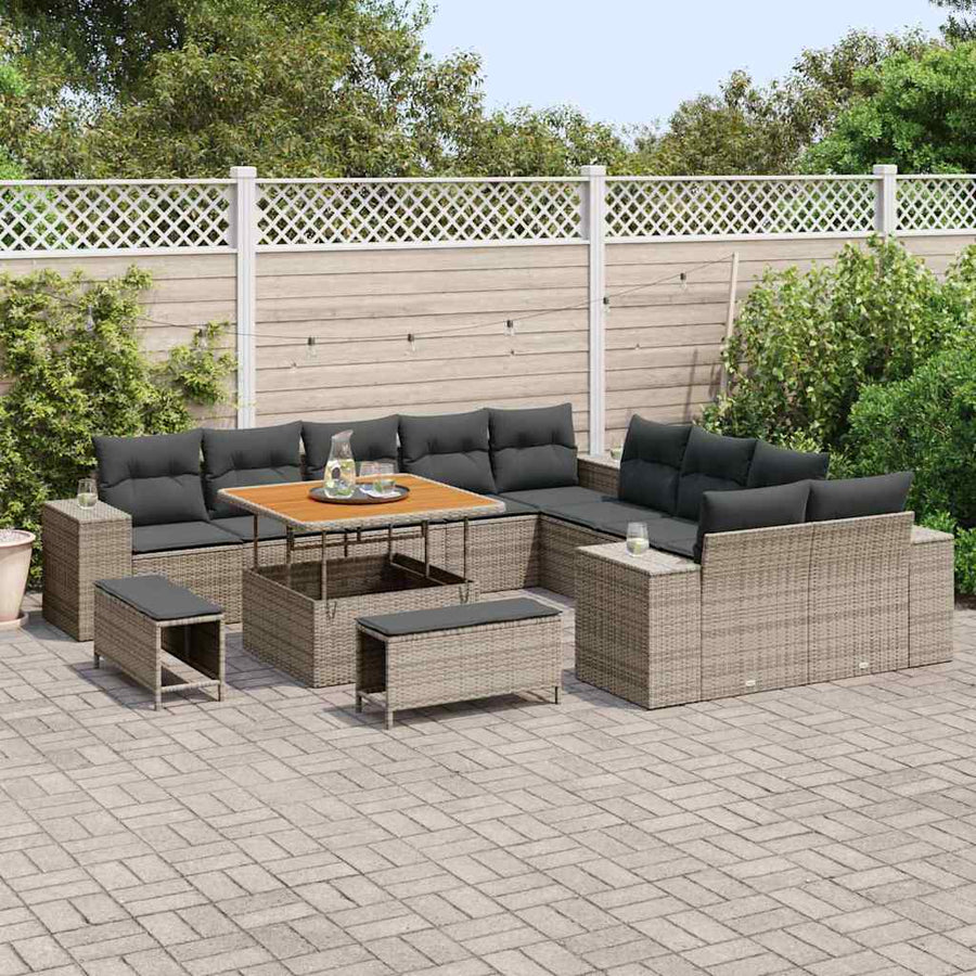 Tuin Sofa Set met kussen 13 pcs Grijs poly rattan