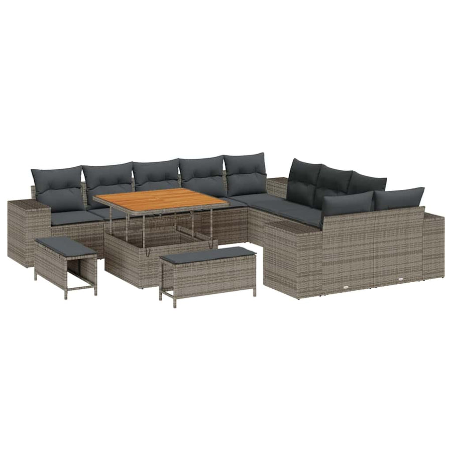 Tuin Sofa Set met kussen 13 pcs Grijs poly rattan
