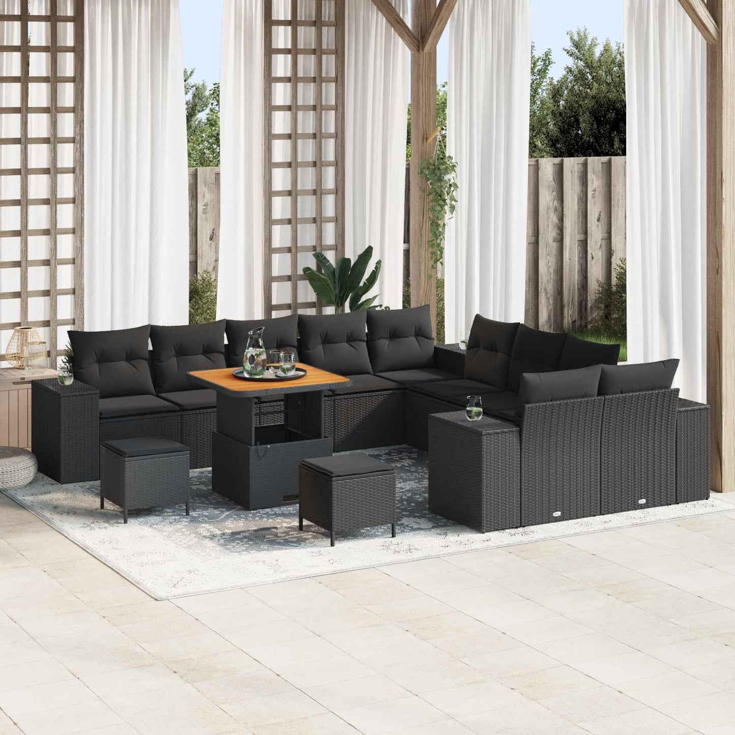 Tuin Sofa Set met kussen 13 pcs Zwart poly rattan