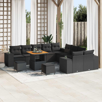 Tuin Sofa Set met kussen 13 pcs Zwart poly rattan