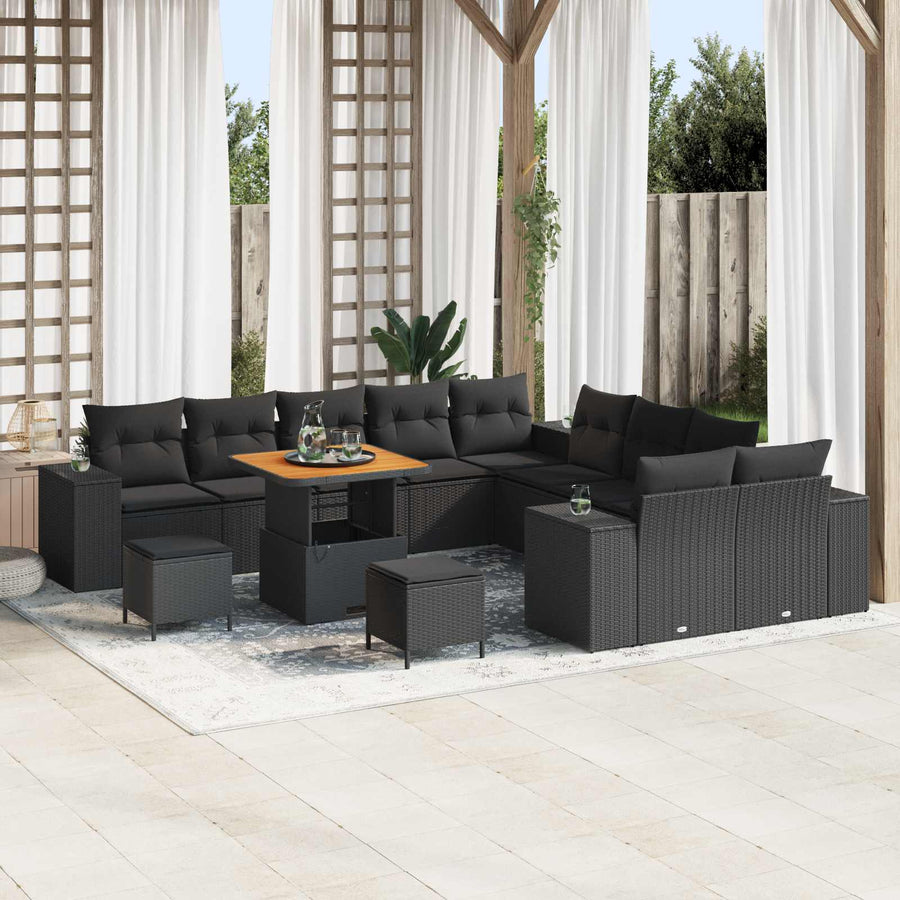 Tuin Sofa Set met kussen 13 pcs Zwart poly rattan