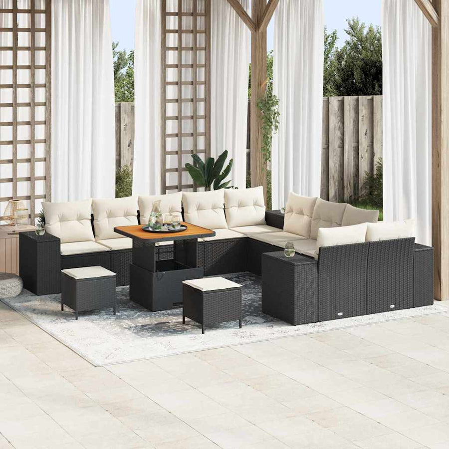 Tuin Sofa Set met kussen 13 pcs Zwart poly rattan