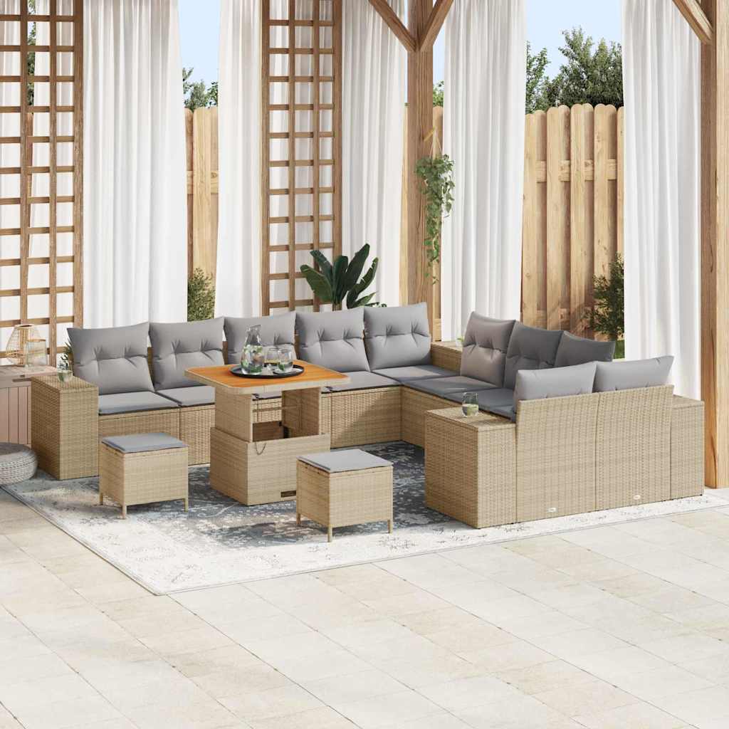 Tuin Sofa Set met kussen 13 pcs Beige poly rattan
